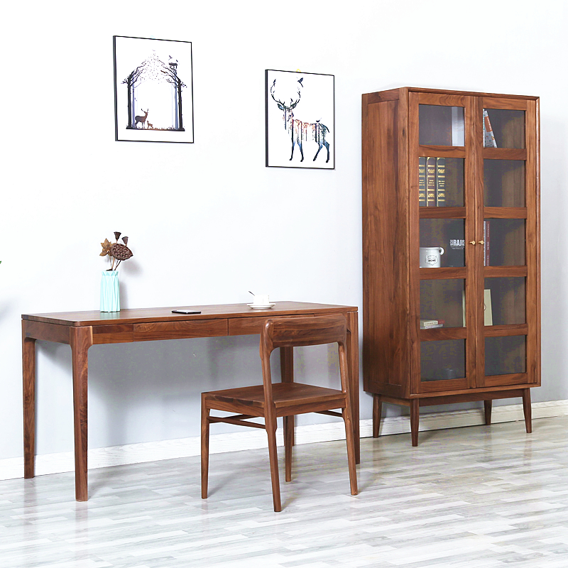Nordic Black Walnut Desk Japanese Style White Oak Wood Computer