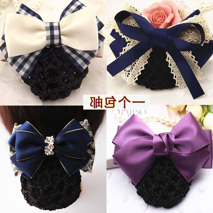 Wild women's Korean flower net hood flower hair set net tide tie hair cross plate hair fine net Korean version of the stewardess