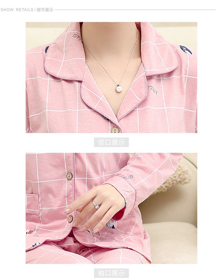 Bộ đồ ngủ cho mẹ mùa xuân và mùa thu dành cho người trung niên có chất liệu cotton l dài tay - Pyjama đồ bộ
