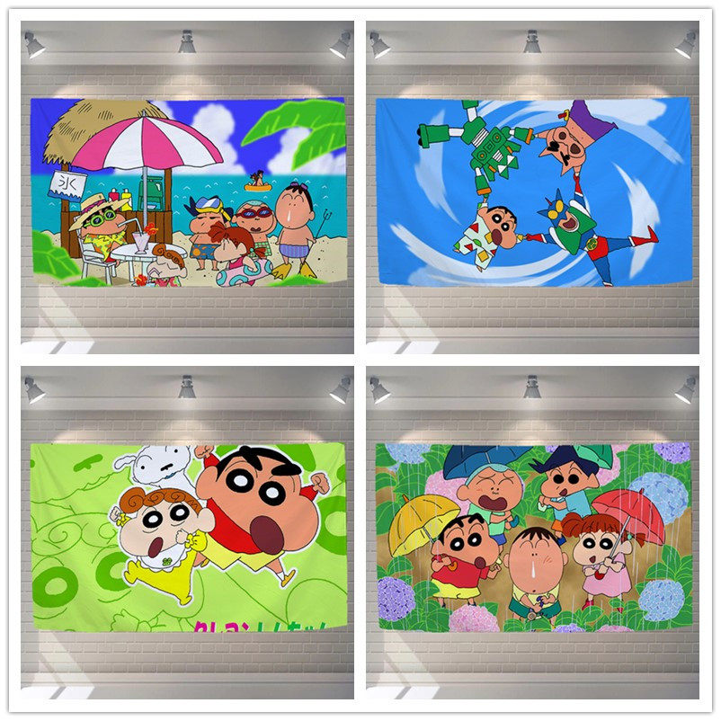 Cartoon Crayon Small New Background Cloth Student Dormitory Studio Bar Decoration Hanging Cloth Bedroom Bedside Net Red Wall Painting