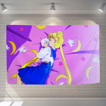 Day Style Cartoon Beauty Less Female Warriors Little Fresh Pink Pink Hearts Students Hanging up Bar Students Room Decorative Background Paintings