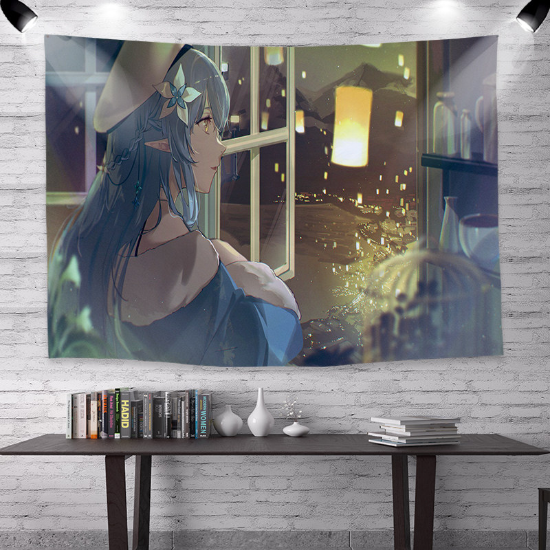 Japanese anime snowflake ramie cartoon anchor background cloth dormitory wall cloth two-dimensional cute girl ins hanging cloth