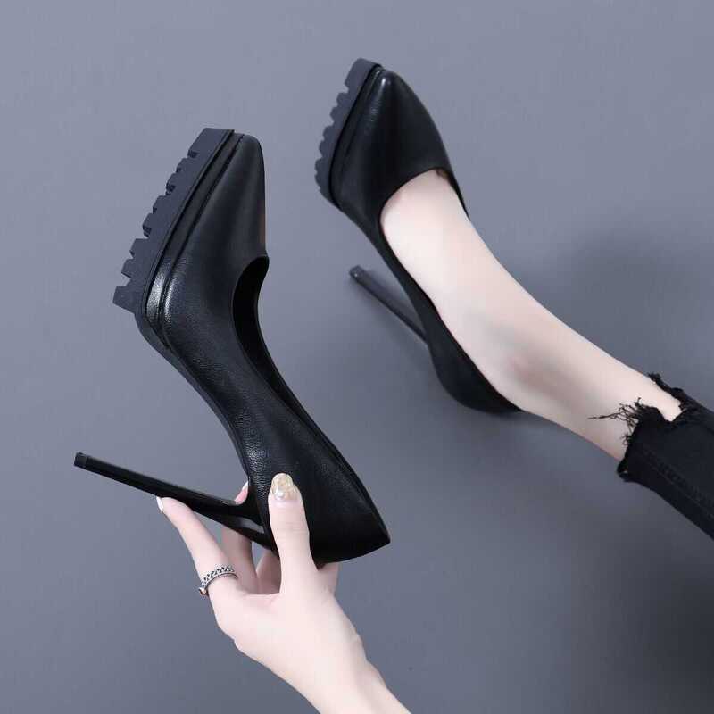 Thick-Soled Waterproof Platform Women's High-Heeled Shoes That Are Comfortable, Black Professional Shoes, 2026 Spring and Autumn Women's Shoes, Stiletto Heels, Single Shoes, 12cm