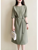  Niuzi and Dunzi gray matcha color elegant high-end 30mm heavy crepe silk commuter simple dress special