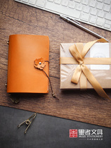 Ink new autumn Mang loose leaf TN passport hand book cowhide notebook beautiful cute notepad creative thick diary Italian first layer vegetable tanning flower handmade orange square book