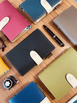 Ink new color lychee pattern leather loose-leaf book A6A7 cowhide hand book stationery Gong brother recommended Black green yellow gray blue six-hole loose-leaf diary notebook notebook gift gift gift