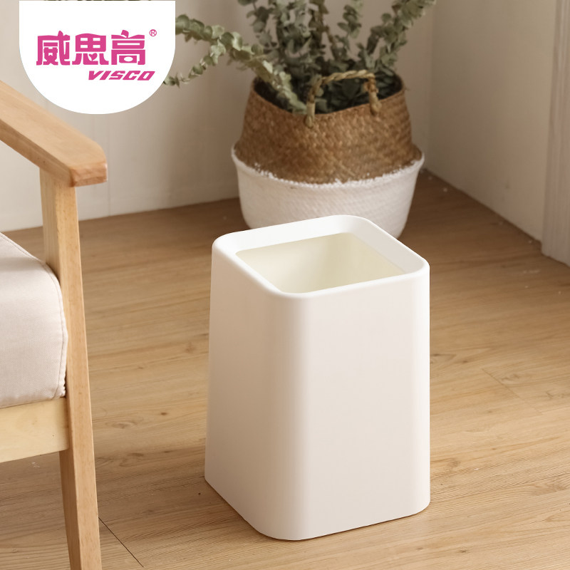 Modern simple white trash bin double-layer square lidless garbage bin Household creative Japanese art plastic cloth basket