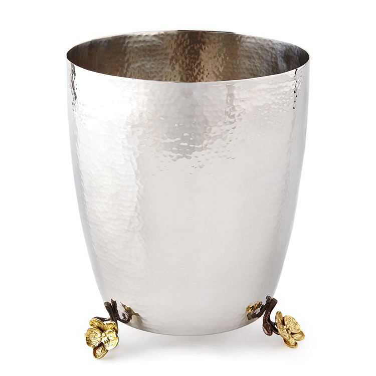 Michael Aram handmade gold Magnolia series Silver waste paper tube metal trash can