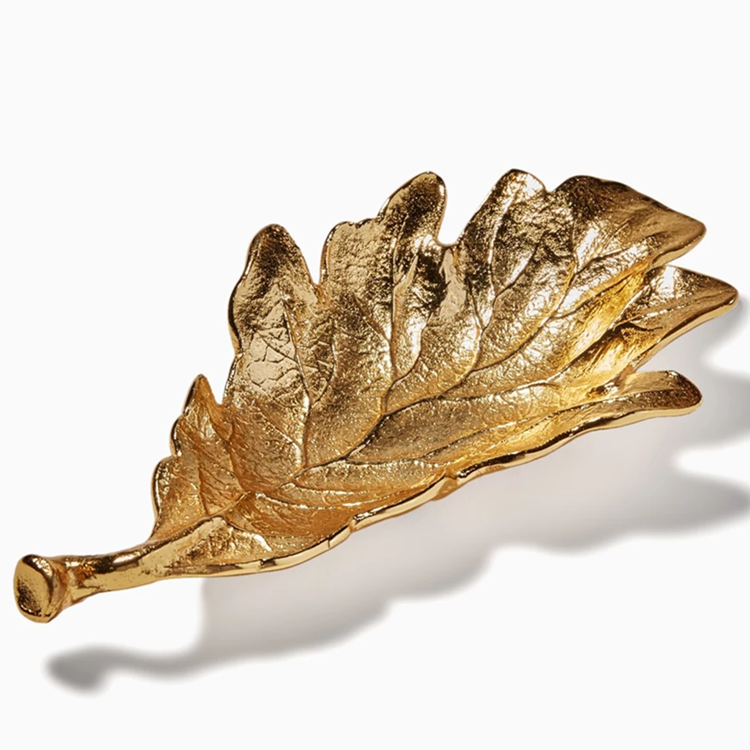 Michael Aram handmade golden foliage series golden oak leaf type metal fruit tray