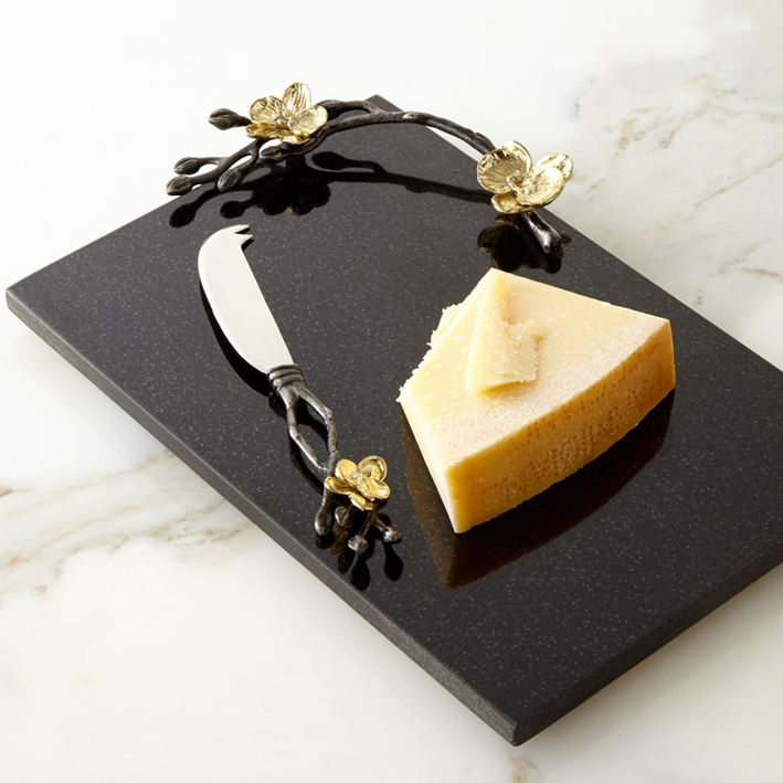 Michael Aram Handmade Golden Jade Orchid Series Black Flower Posts Rectangular Dish