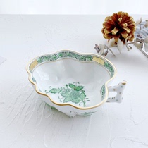 Herend made in Hungary green flower leaf series leaf-shaped coffee sugar bowl sauce condiment dish