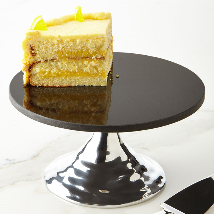 Michael Aram Handmade Aperture Series Black Granite Round High Foot Cake Pan Fruit Tray