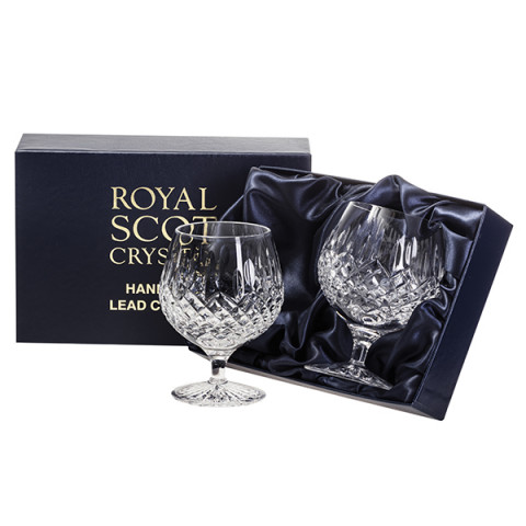 Royalscot UK handmade crystal Classic Grid pattern Brandy High-legged Pair Cup Gift Box
