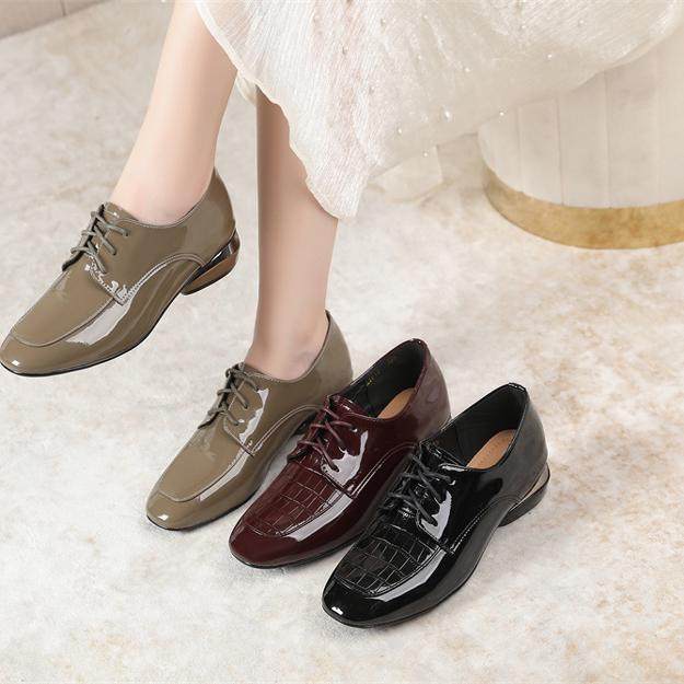 Shanghai Huapai Women's Genuine Leather Shoes 2024 New Spring and Autumn Deep-Cut Lace-Up Small Leather Shoes Flat Soft Leather Loafers Large Size