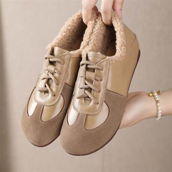 Shanghai Huapai Women's Shoes, British Style Small Leather Shoes, Genuine Leather, Retro Lace-Up, Soft Sole, Soft Surface, Casual Shoes, Handmade Cotton Shoes, Size 43
