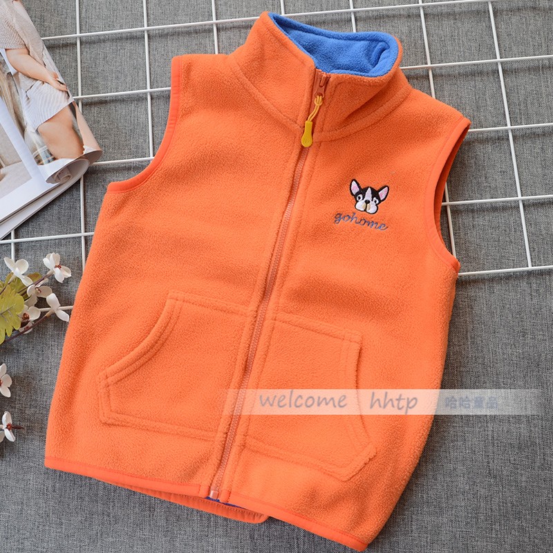 Mùa thu 2018 mới cho trẻ em áo hai lớp bằng vải lông cừu tổng hợp thêu vest nam và nữ quan ao tre em
