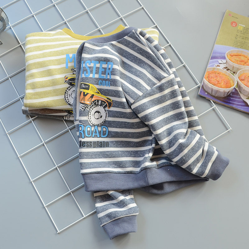 Children's pure cotton jacket striped T - shirt Boy Han Bung Spring - autumn round-collar T - shirt big hair circle collar