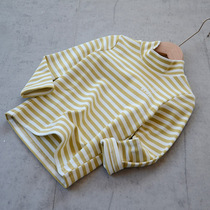 Childrens striped cotton semi-high collar base shirt boys and girls autumn leisure warm pullover top winter base