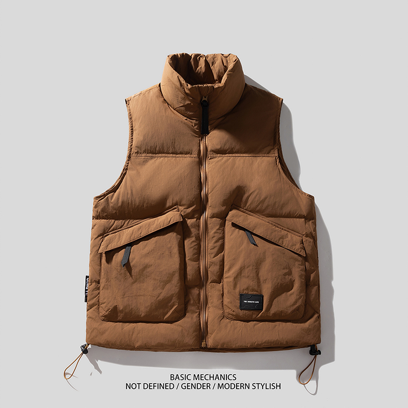 Mountain-Style Caramel Coffee Color High-Quality White Duck down Thickened down Vest for Men and Women, Autumn and Winter Warm Workwear Vest Jacket