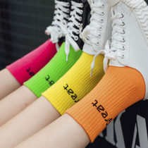 Color socks womens tube socks spring and autumn thin Korean Japanese cute cotton stockings ins tide street four seasons