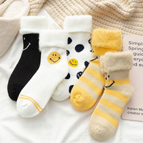 Striped socks childrens mid-tube socks autumn and winter thickened and velvet warm snow winter home floor long tube moon socks