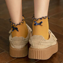 Muddy socks womens yellow socks Korean heel bow cute Japanese autumn and winter ins tide Joker