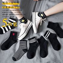 Black socks womens tube socks ins tide spring and autumn thin cotton stockings Korean cute Japanese four seasons socks
