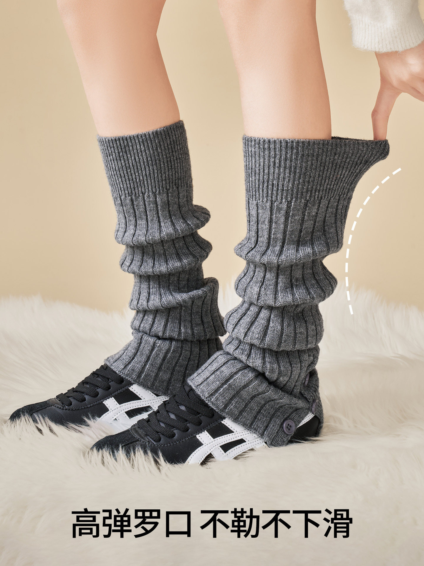 White Socks for Women, Autumn and Winter Mid-Calf Socks, Thickened and Warm Leg Warmers, Slouch Socks, Women's Calf-Length Split Socks