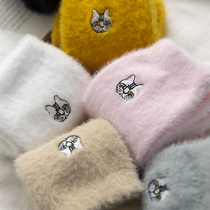 Sink velvet socks womens midline socks autumn and winter thickened Cashmere Cat Warm home floor moon socks sleep stockings