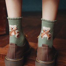 Socks female tube ins tide autumn and winter cute three-dimensional cartoon bow bear heel Japanese Net red wild