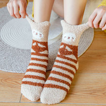 Coral velvet socks womens long tube thickened sleep plush cute personality with ears sleep tube moon socks