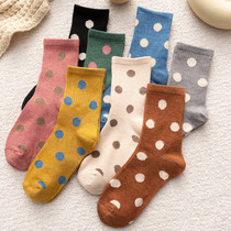 Dot socks childrens mid-tube socks cotton spring and autumn ins trend Korea Japanese polka dots cute versatile stockings