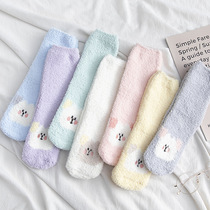Hairy velvet socks children coral velvet winter thickened home floor cute sleeping tube warm sleep month socks