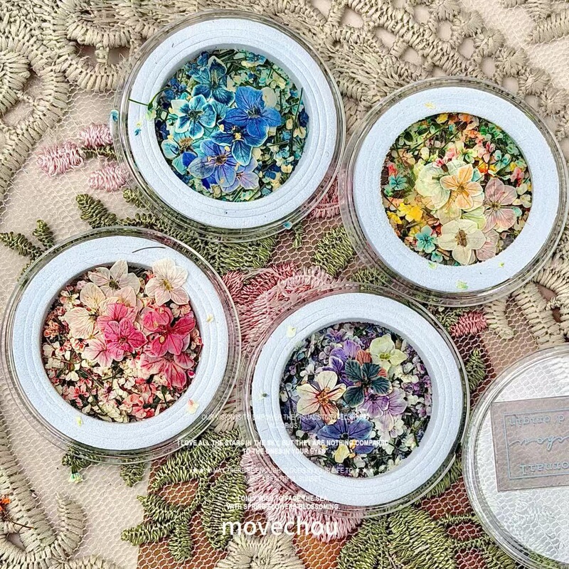 Rococo Vintage Oil Painting Petals Japanese Style ins Mixed Floral Nail Art 3D Dried Flower Nail Decorations