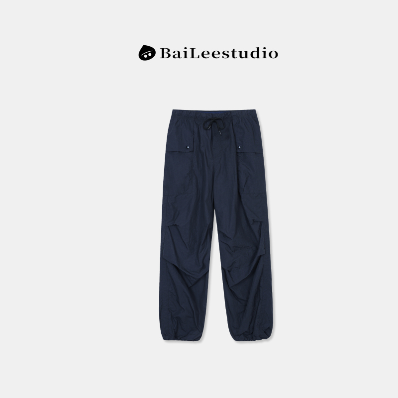 【Bai Li Liangpin】2026 Spring New Loose Drawstring Jogger Pants with Elastic Waist and Pockets, Workwear Style Casual Pants 【Bai Li Liangpin】2026 Spring New Loose Drawstring Jogger Pants with Elastic Waist and Pockets, Workwear Style Casual Pants