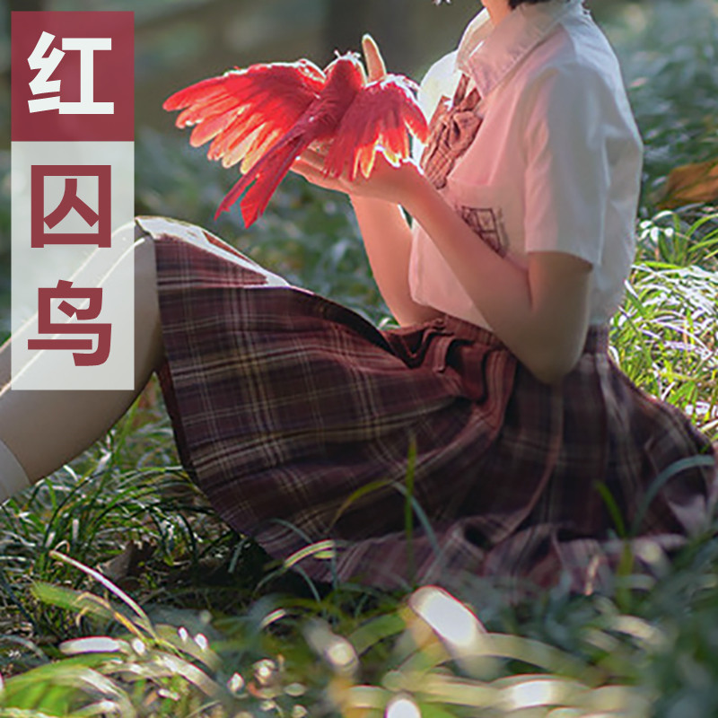 Red prisoner bird genuine rabbit seam seam JK uniform full outfit La La sauce pleated plaid skirt women's summer shirt short sleeve