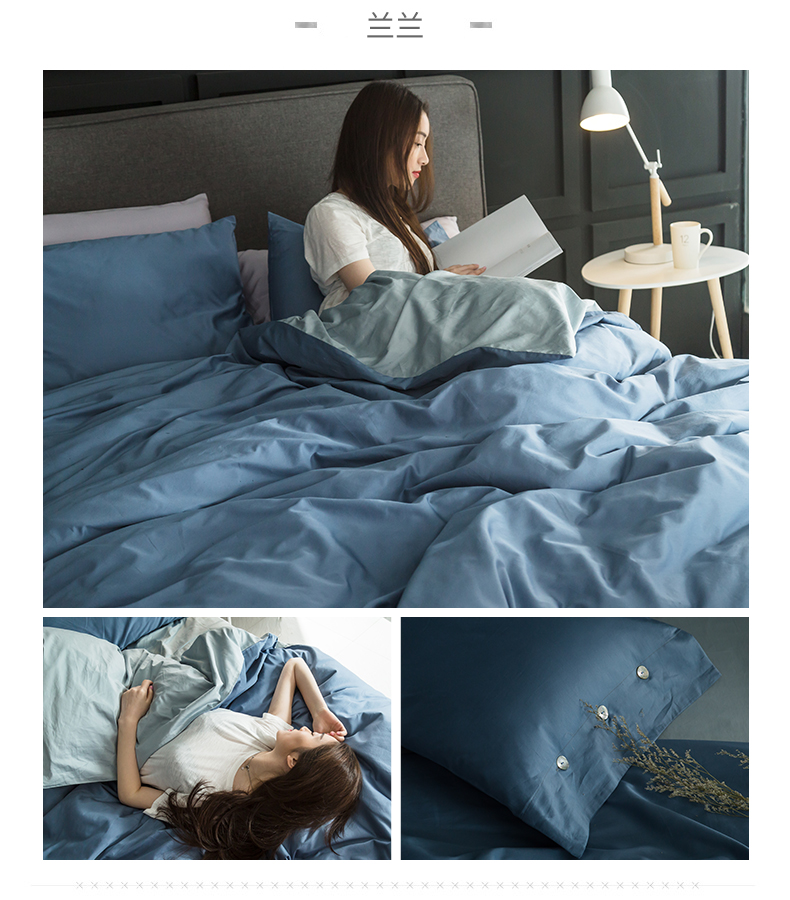 60 Nam Cực bông satin giường bông denim bông vải chăn giường đơn giản theo phong cách Bắc Âu - Bộ đồ giường bốn mảnh chăn ga gối đệm khách sạn