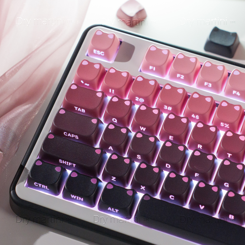 Blackberry Gradient Keycaps Cat Ears Translucent Mao Side Engraved Pbt Dye-Sublimation Mechanical Keyboard Keycaps 61 87 108