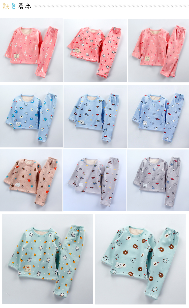 Bé trai và bé gái cotton cộng với đồ lót nhung set đồ mùa thu đông cho bé đồ bộ mặc nhà cho be gái 10 tuổi