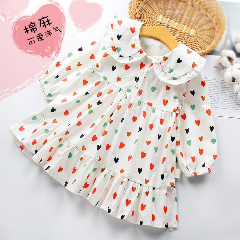 Girl Long Sleeve Doll Collar Foreign Dress Girl Baby Washed Cotton Numb spring Autumn Broken Flowers blouses Princess Little Dresses