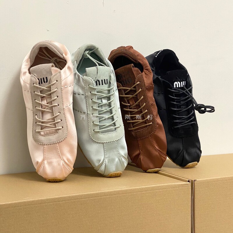Miu Silk Satin Casual Shoes Lace-Up Ballet Style Training Shoes Lightweight Comfortable Sneakers Miu Silk Satin Casual Shoes Lace-Up Ballet Style Training Shoes Lightweight Comfortable Sneakers