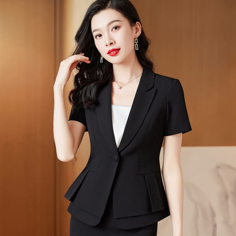 Summer Short-Sleeved Jacket for Women, Petite Professional Attire, Suit Set, Thin Style, Hotel Manager Front Desk Work Uniform Skirt Set Summer Short-Sleeved Jacket for Women, Petite Professional Attire, Suit Set, Thin Style, Hotel Manager Front Desk Work Uniform Skirt Set