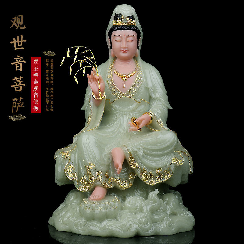 Han Baiyu Guanyin Buddha statue is dedicated to the home view audio-visual home for the viewing of the Shi'ite Bodhisattva stone jade sculpture-Taobao
