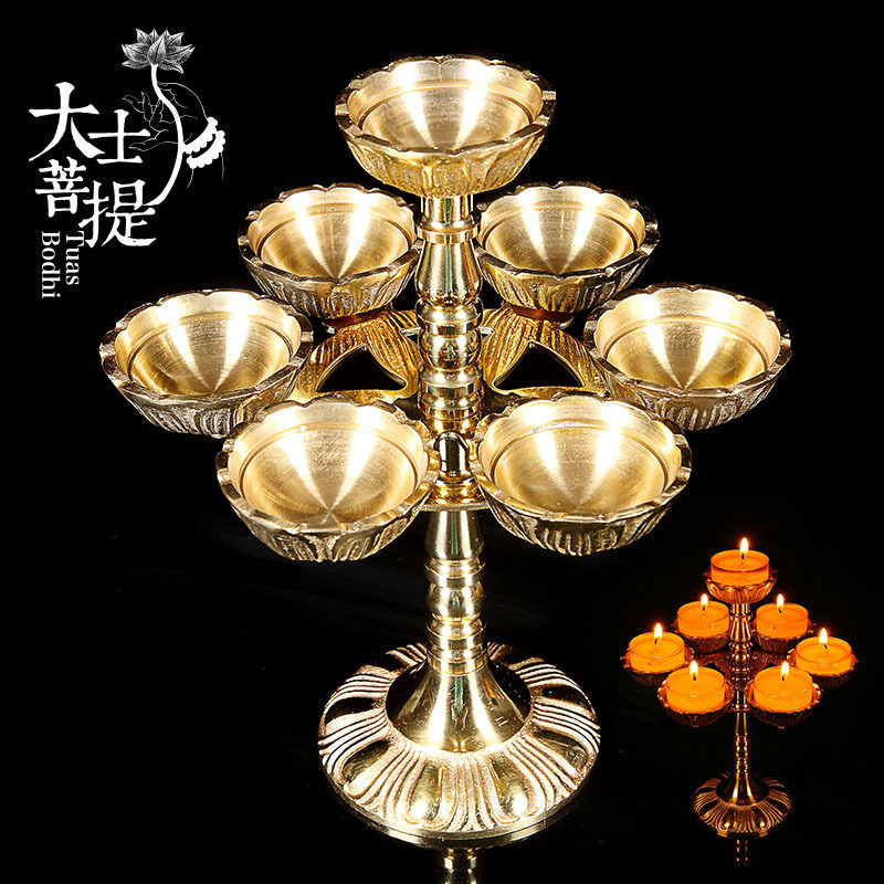 Seven star lotus crisp oil lamp holder pure copper lamp holder Long Ming for lamp crisp oil wax candle holder for the Buddha lamp base-Taobao