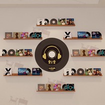 Solid wood retro vinyl record wall disc CD storage wall-mounted wooden rack wall one-word partition laminate storage rack