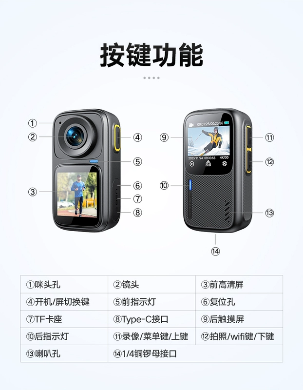 Camera thể thao Video 4k mũ bảo hiểm xe máy ghi hình 360 toàn cảnh chống rung ngón tay cái Camera HD