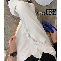 Pregnant Woman Broadlegged Pants Summer Thin 100 Plexant Ice Silk Outwear Pituitary White Muscular Sense Casual Straight Drum Mopping Trousers