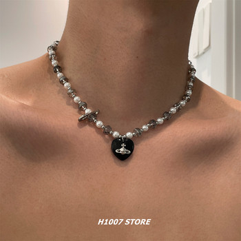 Love saturn pearl necklace women's niche design clavicle chain necklace men's hip-hop style high-end sweater chain