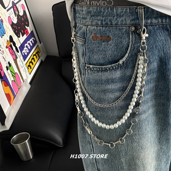 Niche pearl chain multi-layer men's trouser chain women's trendy cool ins pants hanging chain jeans skirt accessories waist chain