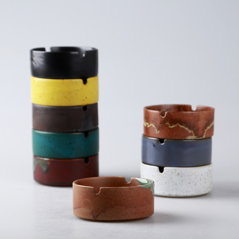Ceramic ashtray boutique creative personality home living room plain pottery double hole ashtray